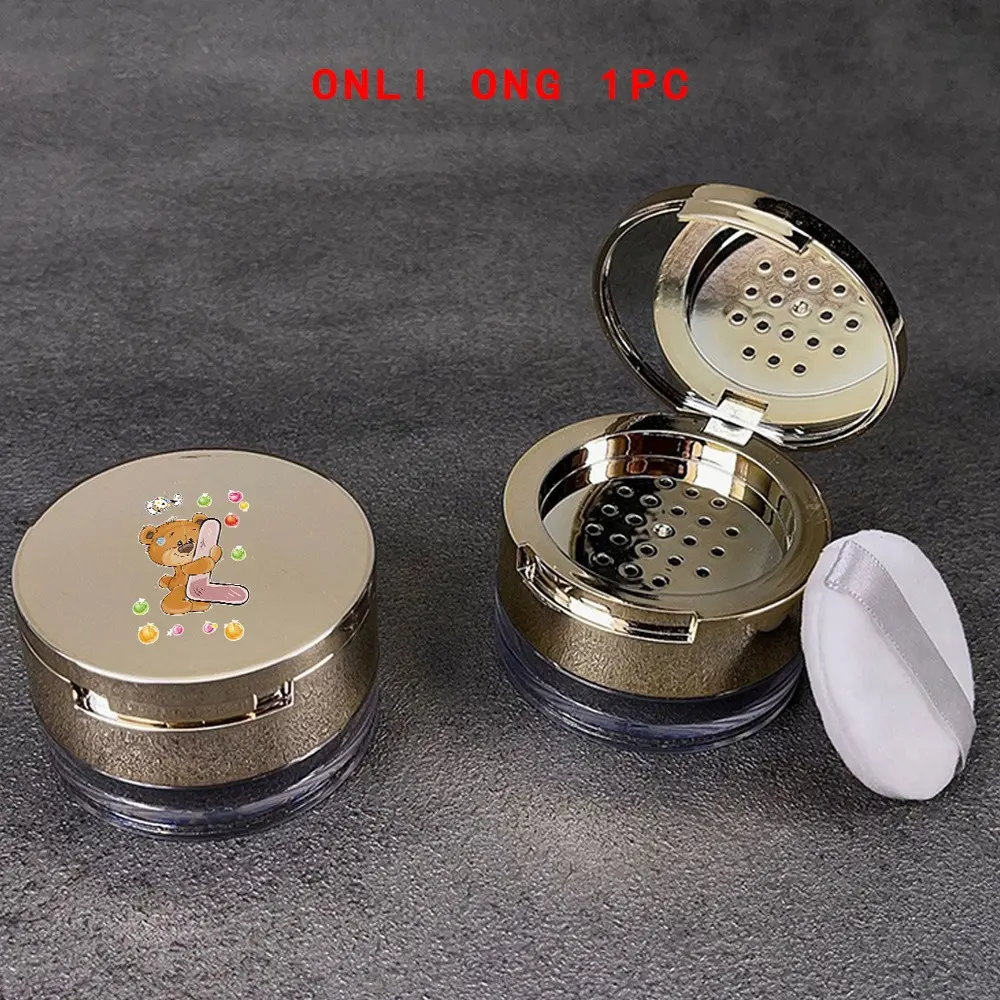 Bright Flip Loose Powder Box with Replaceable Powder Puff, Mirror, Dustproof, Small Travel Portable, Clear Cosmetic Box for Business Trips