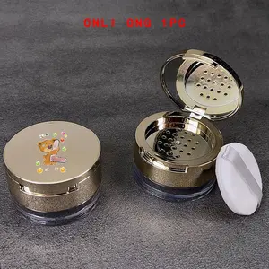 Bright Flip Loose Powder Box with Replaceable Powder Puff, Mirror, Dustproof, Small Travel Portable, Clear Cosmetic Box for Business Trips