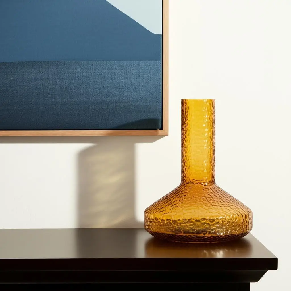 11.81in Modern Tulip-Shape Amber Glass Faceted Vase with 360 Stand, Lightweight Floral Home Decor Accessory, Ideal Gift for Home Supplies Enthusiasts, Perfect for Table Decoration