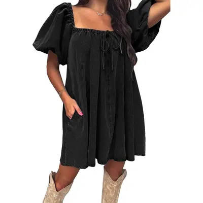 harlee denim mini dress Harlee Denim Bubble Mini Dress Dark Wash Fashion Nova