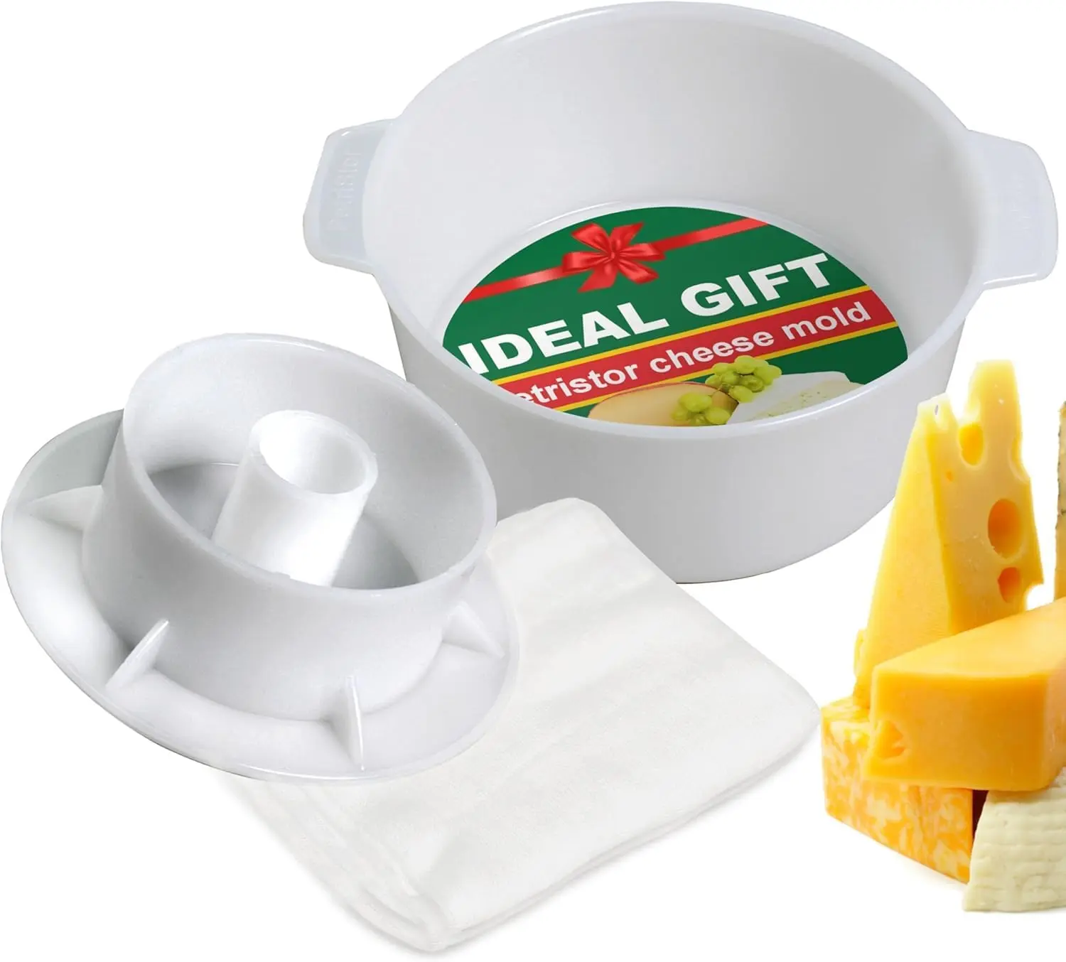 Petristor Cheese Mold for Cheese Making Cheese with Follower Piston 1.3QT and Cheesecloth - Cheese Form Mold - Cheese Making Basket - Paneer Cheese Press Mold - Molde Para Queso PetriStor