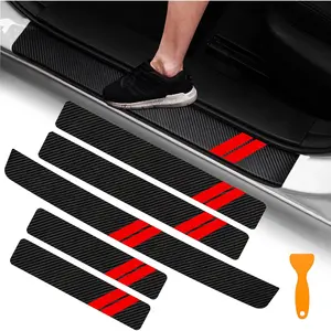 5 count Door Sill Guard Decoration Stickers for  Challenger Durango Journey Universal Fit to All   Fiber Leather Door Sill Protector (Red Trim)