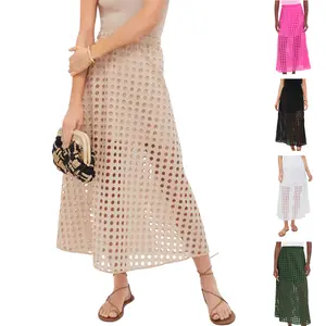 Yeokou Woman‘s TikTokShopBlackFriday Summer Casual Long Skirt for Women Cotton Eyelet Beach Maxi Skirt with Underneath