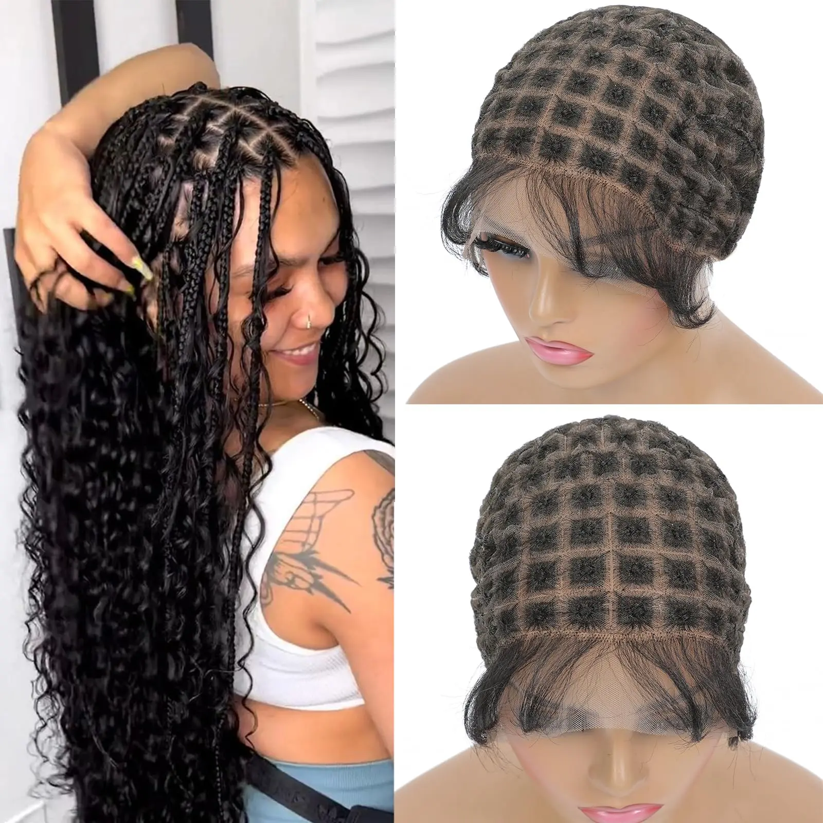 Braided Wig Cap for Crochet Hair, Full Wig Cap with Natural Knots, Sew in Cap for Glueless Crochet Wig, 113 Sections, Braided Design, Synthetic Braided Wig