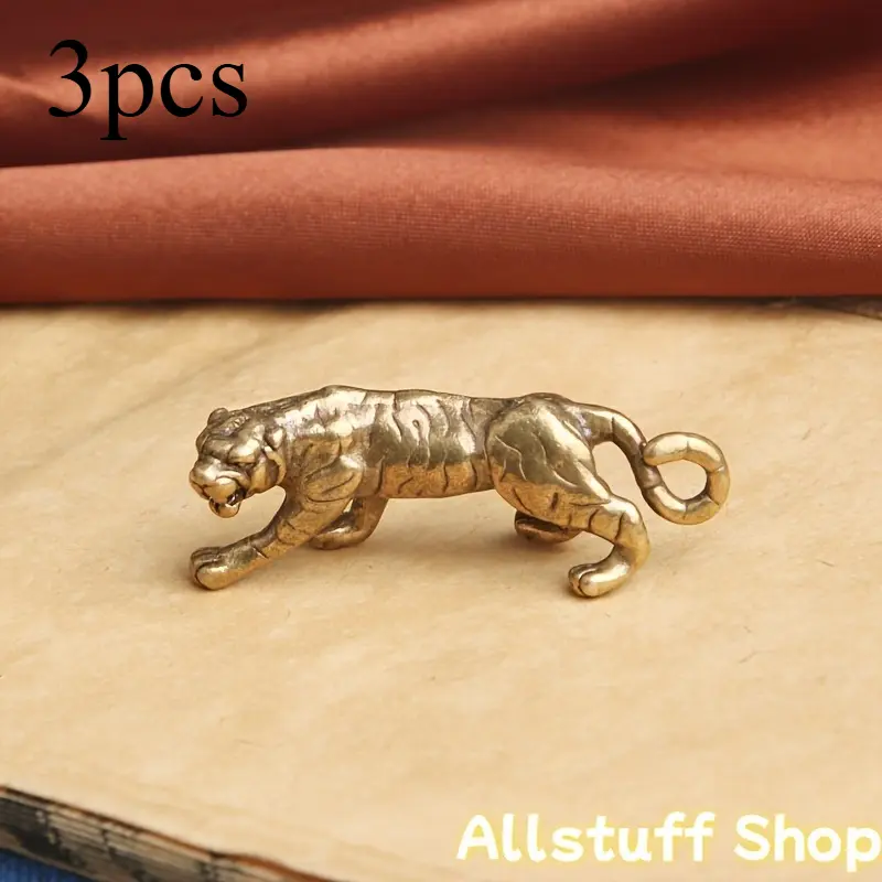 Vintage Bronze Tiger Miniature Figurine, Collectible Metal Room Decor Ornament, DIY Bag Accessory for Indoor Decor & Tabletops, Room Decor Ornaments