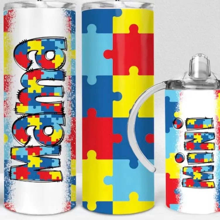 Mama and mini autism water bottle tumbler set