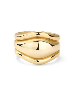 PAVOI 14K Gold Plated Stackable Rings Set for Women - 3 Chunky Statement Rings Pack - Stackable Bands Set