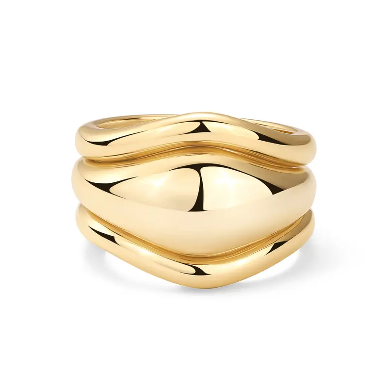 PAVOI 14K Gold Plated Stackable Rings Set for Women - 3 Chunky Statement Rings Pack - Stackable Bands Set