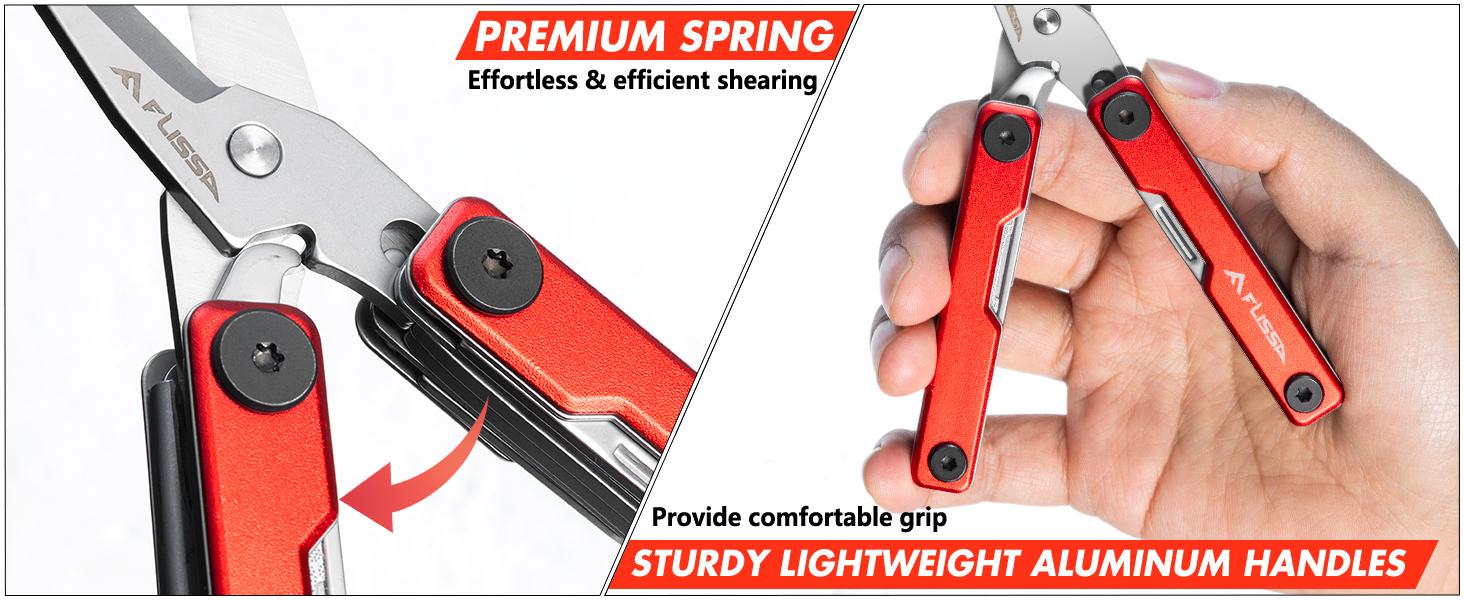 #backtoschool FLISSA Multitool Scissors, 11-in-1 Multi Tool Pocket Knife, Stainless Steel Mini Multitool with Bottle Opener, Screwdriver, Aluminum Handles, Spring - EDC for Outdoor, Camping, Hiking, Fishing, Red