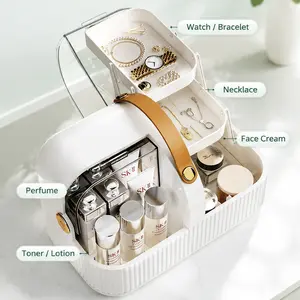Portable Dust Cover Storage Box Practical Desktop Organizer Holder for Cosmetics Skincare Jewelry Perfume Collection