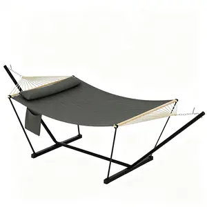 2 Person Outdoor Hammock with Stand, Heavy Duty Portable Double Hammock with Balance Rope, MAX 450 LBS Capacity for Patio, Backyard, Garden, Beach
