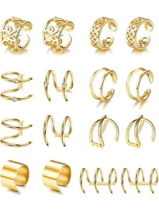 16Pcs Gold Ear Cuffs for Women Adjustable Ear Cuff Set Non-Piercing Cartilage Clip on Wrap Earring Set Non-Pierced Cuff Earrings for Women Girls Dainty Fashion Jewelry Trendy Jewelry