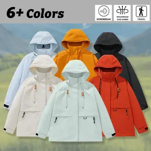 Spring/Autumn Couples Solid Color Windproof Hooded Softshell Jacket — Loose Drop-Shoulder Outdoor Travel Jacket for Hiking, Camping, and Everyday Wear