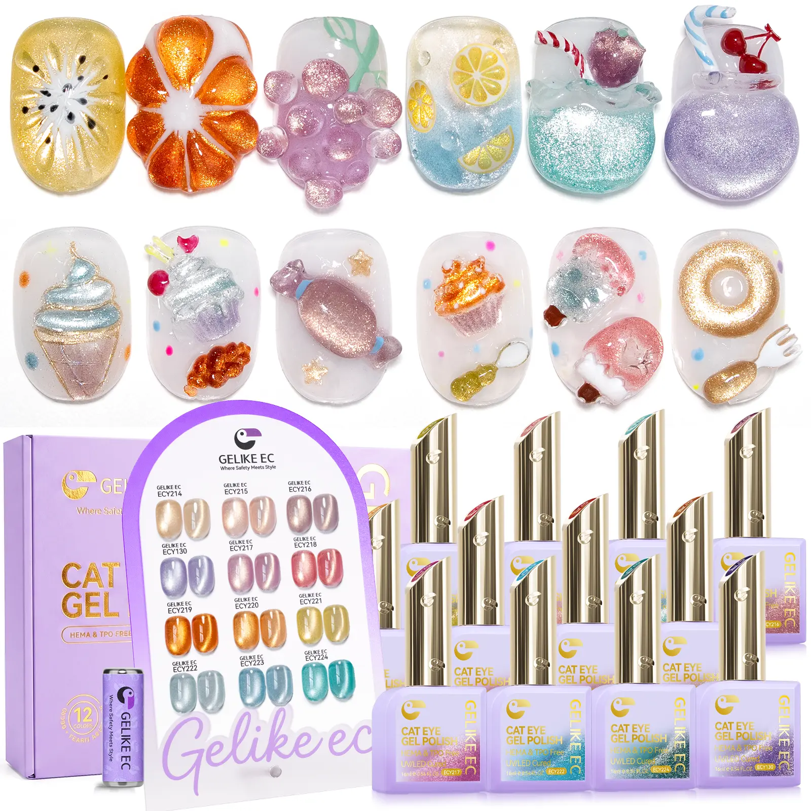 【Exclusive to TikTok】 Gelikeec Cat Eye Nail Set Glitter Galaxy Broken Diamonds Cat Eye Gel Polish 12 Classic Colors Salon Quality Female Holiday Gift