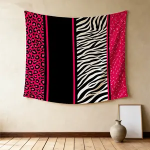 Black & Pink Leopard Zebra Print Wall Tapestry, Y2K Patchwork Design, Full Atmosphere Easy to Install, Ideal for Summer Edgy Themed Party Photoshoot Backdrop Setup