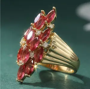 Women's Ring Classic Marquise Synthetic Red Zirconia Ring, Jewelry Wedding Band Gift For Her Use Daily