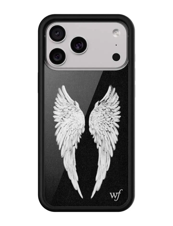 Black Angel Baby | Limited Edition Trendy iPhone Case | Raised Protective Black Bumper | Women Owned Small Business | Dark Black Background Angelic Feather Wings | Safety Casing Protective | Gift for Her