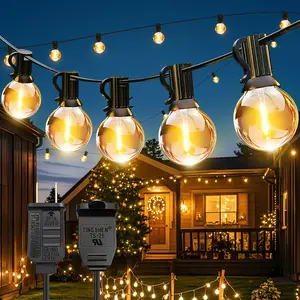 Outdoor String Lights 100 Feet G40 LED Patio Lights, Plug-in, shatterproofEdison Bulbs(1 Spare), Waterproof Connectable Hanging Light for Backyard Porch Balcony Party Decor,