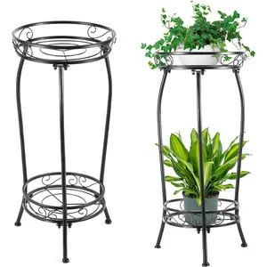 2-Pack  Stand Indoor Outdoor,Tall Black Metal Rustproof   Stands,2 Tier 27.1 inch Multiple  Rack for Planter Corner Garden Living Room & Garden