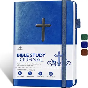 Study Journal, Leather Christian  Church Notes Notebook for Note Taking & Reflection, Guided  Study Supplies Faith Based  Religious Gifts,  Notebook for Men Women(Blue)