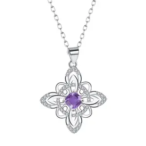 Sterling Silver celtic knot trinity Necklace with Purple Cubic Zirconia – Irish Celtic Wicca Jewelry, Nudo de Bruja Birthday Gift for Women anniversary christmas