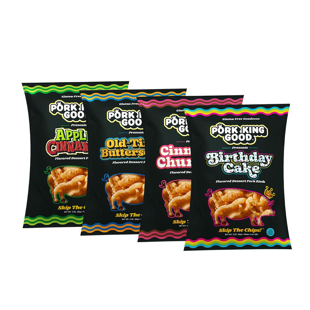 Pork King Good Sweet Mother of Pork - Dessert Flavored Pork Rind Variety 4-Pack