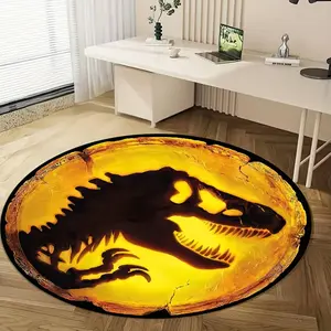 PAUSEBOLL Round Dinosaur Rug - Made of soft flannel material, this rug features a dinosaur skull pattern and is suitable for living rooms, game rooms, and yoga studios. It can also be used as a travel mat or children's play mat.