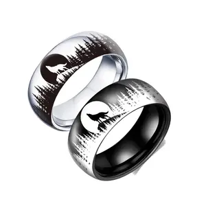 8MM Moon Wolf Animal Shaped Stainless Steel Unisex Fashion Ring, Wedding/Engagement Party Jewelry, Ideal Gift for Men and Women, Animal Shaped Rings