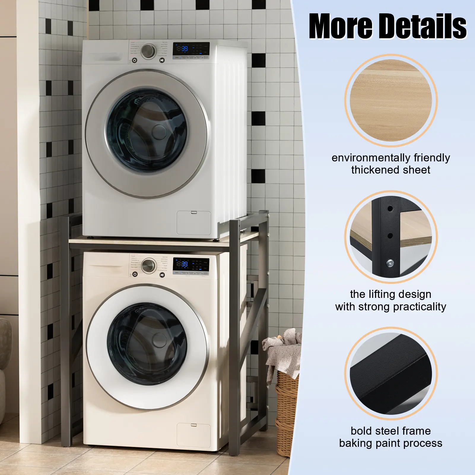 Over The Washer Storage Shelf with Adjustable Feet, Over The Dryer Storage Shelf with Countertop, Washing Machine Storage Rack with Shelves, for Bathroom, Laundry Room
