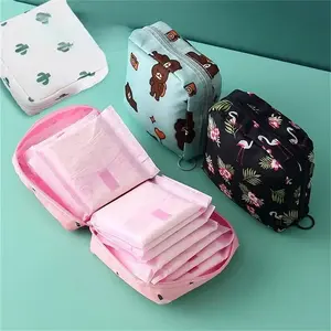 3pcs Cartoon Printed Portable Sanitary Pad Storage Zipper Pouch, Space-Saving Menstrual Napkin Organizer Bag for Daily Travel and Household Use