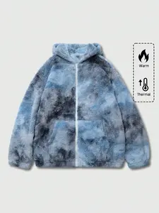 Men's Cozy Oversized Teddy Fleece Jacket Abstract Grunge Pattern Full Zip-Up Hoodie, Ultra Warm Streetwear Essential Outwear Coats for Winter and Y2K Style.