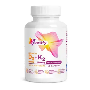 Veetify Vitamin D3 (5000 IU) and K2 (100 mcg) with Calcium - 60 Veggie Capsules