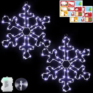 2 Pack Christmas Window Lights, 12 Inch Snowflake Lighted Decorations Wrapped with LED String Lights, 8 Modes   Christmas Window Light for Xmas Indoor Decor (Cool White)