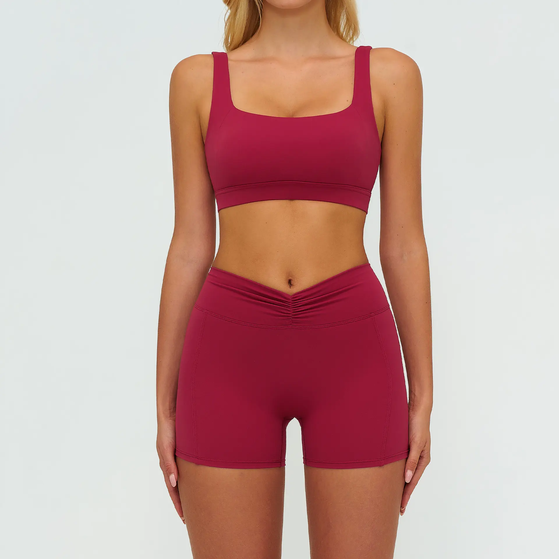 9313 2 bra+9313 shorts   cherry red