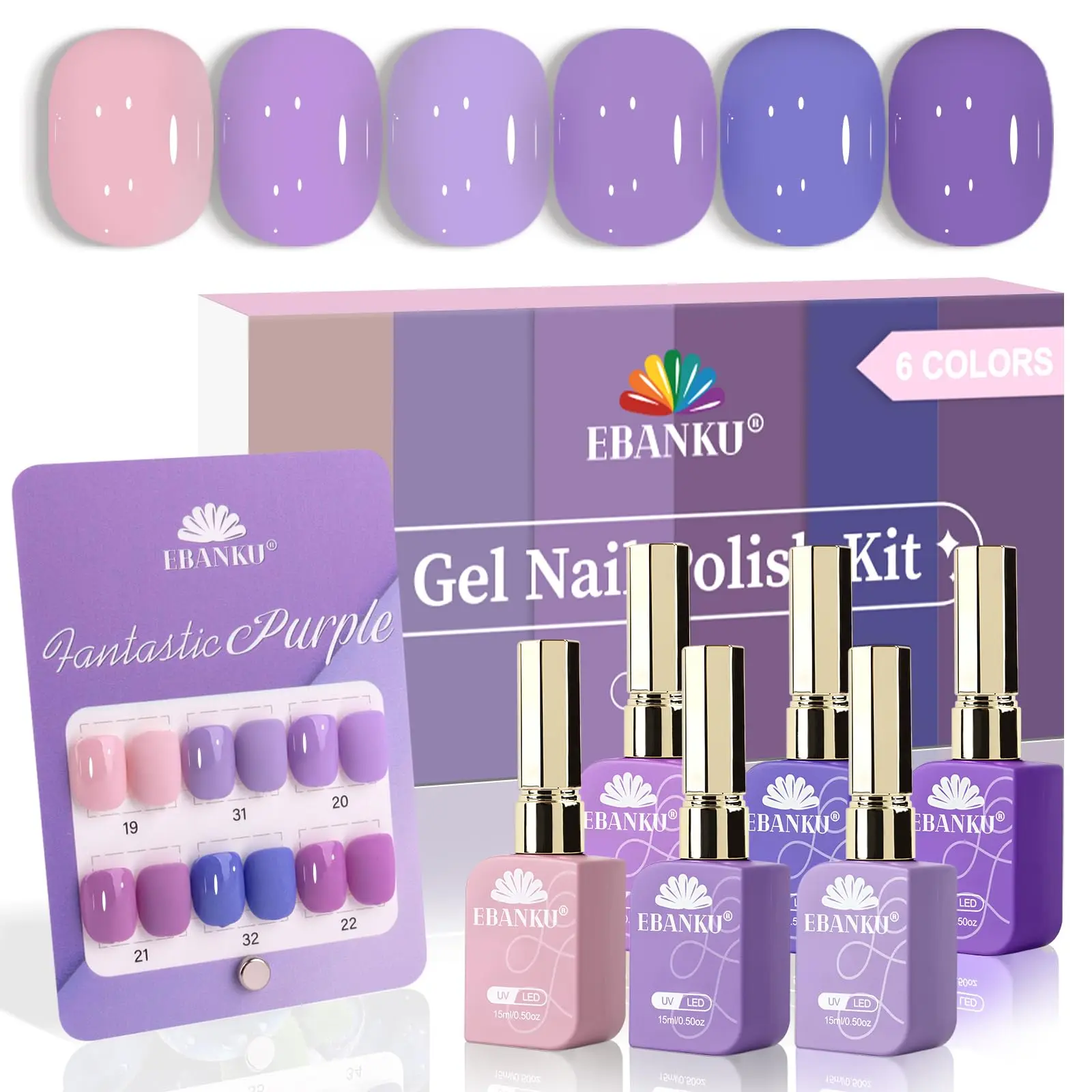 EBANKU 6 Pcs Purple Gel Nail Polish Set, 15ML Same Color Same Bottle Purple Soak Off Gel Nail Polish Kit Spring Summer Nail Art Manicure Gifts for Women