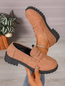 Women's PU Leather Low-Top Flat Round-Toe Casual Walking Shoes, Durable Rubber Sole & Medium Fit Design, Multiple Colors Available