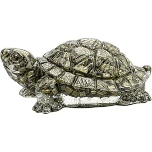 Natural Pyrite Tortoise Turtle Figurine, Traditional Feng Shui Wealth & Good Luck Crystal Healing Home Decor Gift for Prosperity & Positive Energy