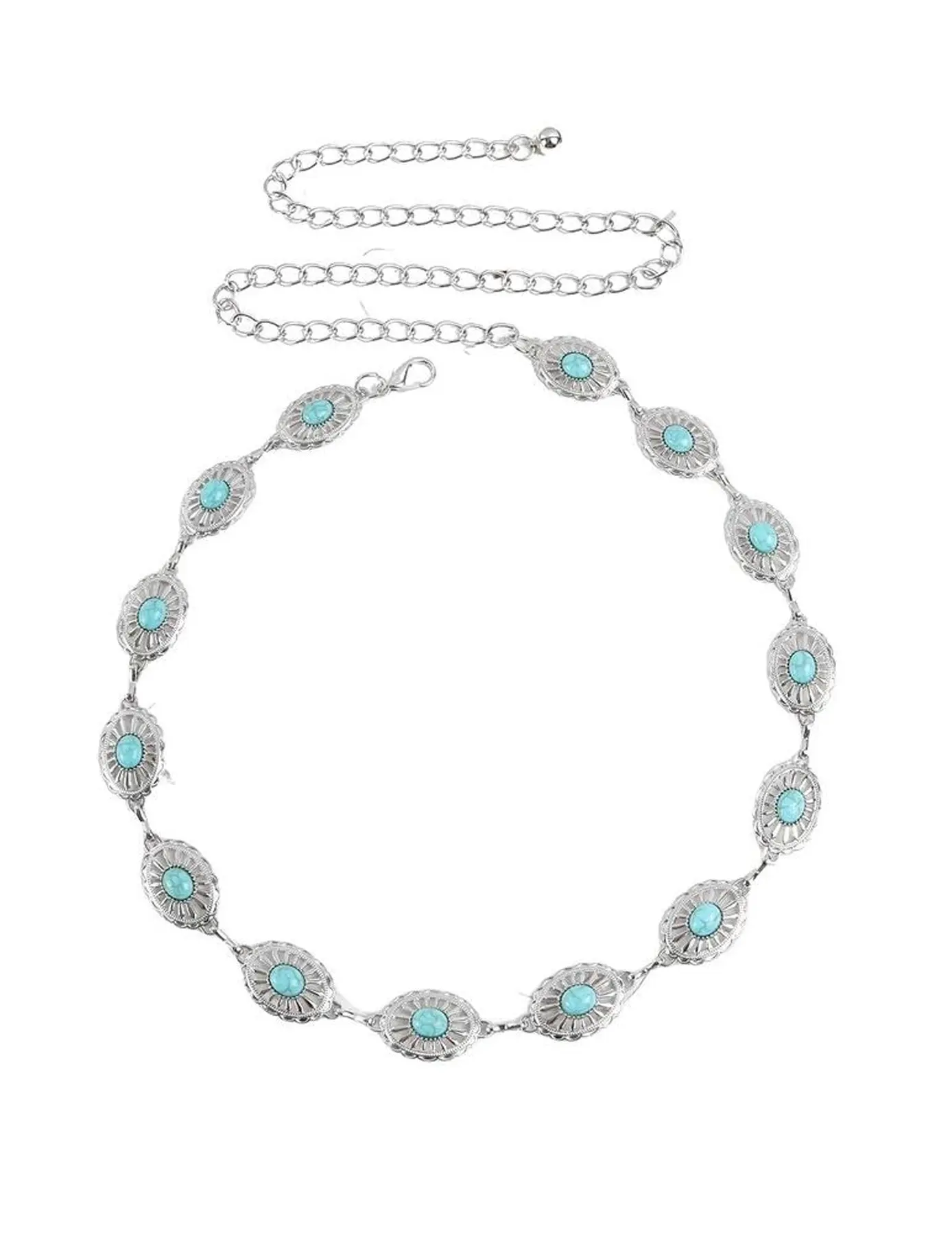 Western Style Boho Turquoise Belt, Elegant Chain Waistband for Women, Unique Halloween Costume Cinch Strap, Fashionable Body Chain, African Waist Jewelry, Body Jewellery
