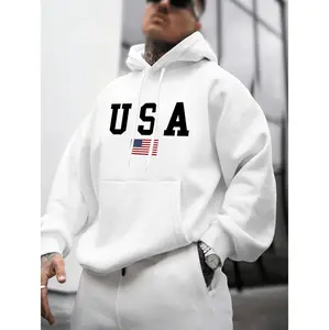 Stylish American Flag Hooded Sweatshirt For Men With Kangaroo Pocket Perfect For Spring And Autumn Wear