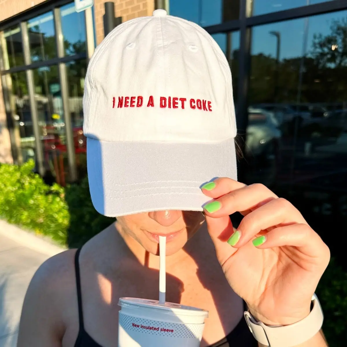 Baseball Cap for Women, Caffeine Lover Embroidered Pigment-Dyed Cotton Casual Hat with an Adjustable Leather Strap and Brass Buckle