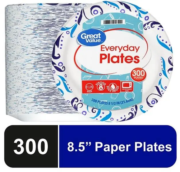 Great Value Everyday Disposable Paper Plates, 8.5", 300 Count