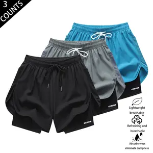 Women’s Quick-Dry Sports Shorts, Pack of 3 — Faux Two-Piece Design for Anti-Exposure Protection, Ideal for Running, Fitness, Yoga, and Beachwear, 3-Inch Inseam