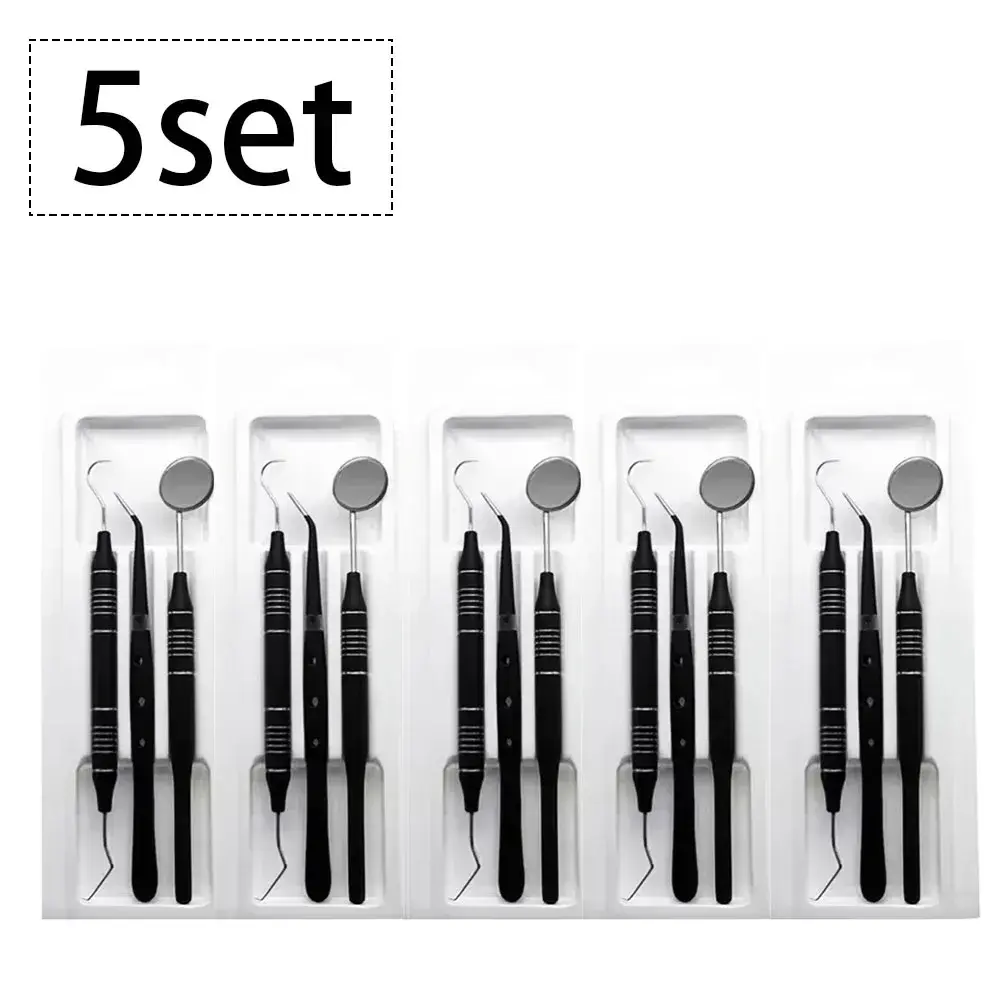 3set/5set Dental Care Instruments Kit Mouth Mirror Tweezers Curve Probe for Teeth Cleaning and Oral Examination by Dentists