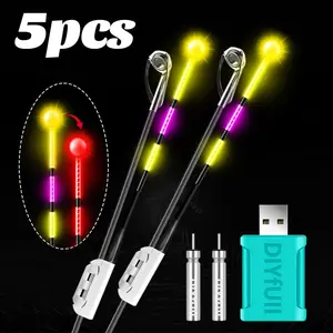 Night Fishing LED Light Set (2 Lights + 2 Batteries + 1 Charger), Glow When Fish Bite Bait, Sea Rod Tip Lamp, Day & Night Use