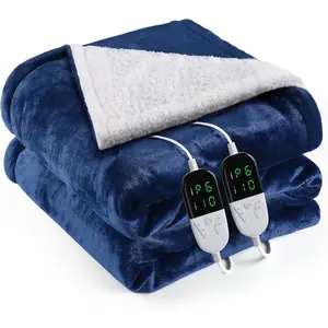 Heated Blanket Electric  Size 90"X100",Electric Blanket with 6 Heat Settings & 1-10 Hours Time Settings Auto-Off,Machine Washable Heating Blanket for  and Office (Blue)