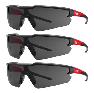 3-Pack Tinted Safety Glasses Anti-Scratch Lenses Black Red Frame Industrial Protection
