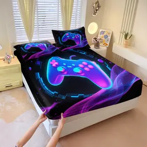This Game Controller-Printed Fitted Sheet Set,1 Fitted Sheet & 2 Pillowcases without Filler, The futuristic e-sports style is visually striking.Soft and Comfortable Bedding Set.Suitable for all seasons .Gifts for children and teenagers.