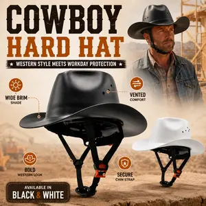 Cowboy Hard Hat for Men Western Style Work Helmet with Chin Strap Wide Brim Vented Design for Construction Ranch Farm & Outdoor Work Blue-Collar Gift
