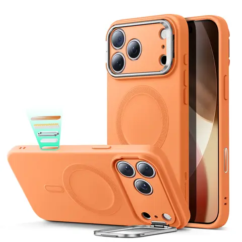 ESR Cloud Soft Magnetic Adjustable Cellphone Case with Flex Stand for iPhone 17 Pro Max MagSafe, Orange Silicone Protector, Shockproof Protective Cover, Military-Grade Drop Protection, Slim