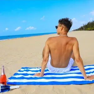 4pc Striped Solid Color Beach Towels Set, Large Ultrafine Fiber Bath Towel, Absorbent Towel, /////caribbean